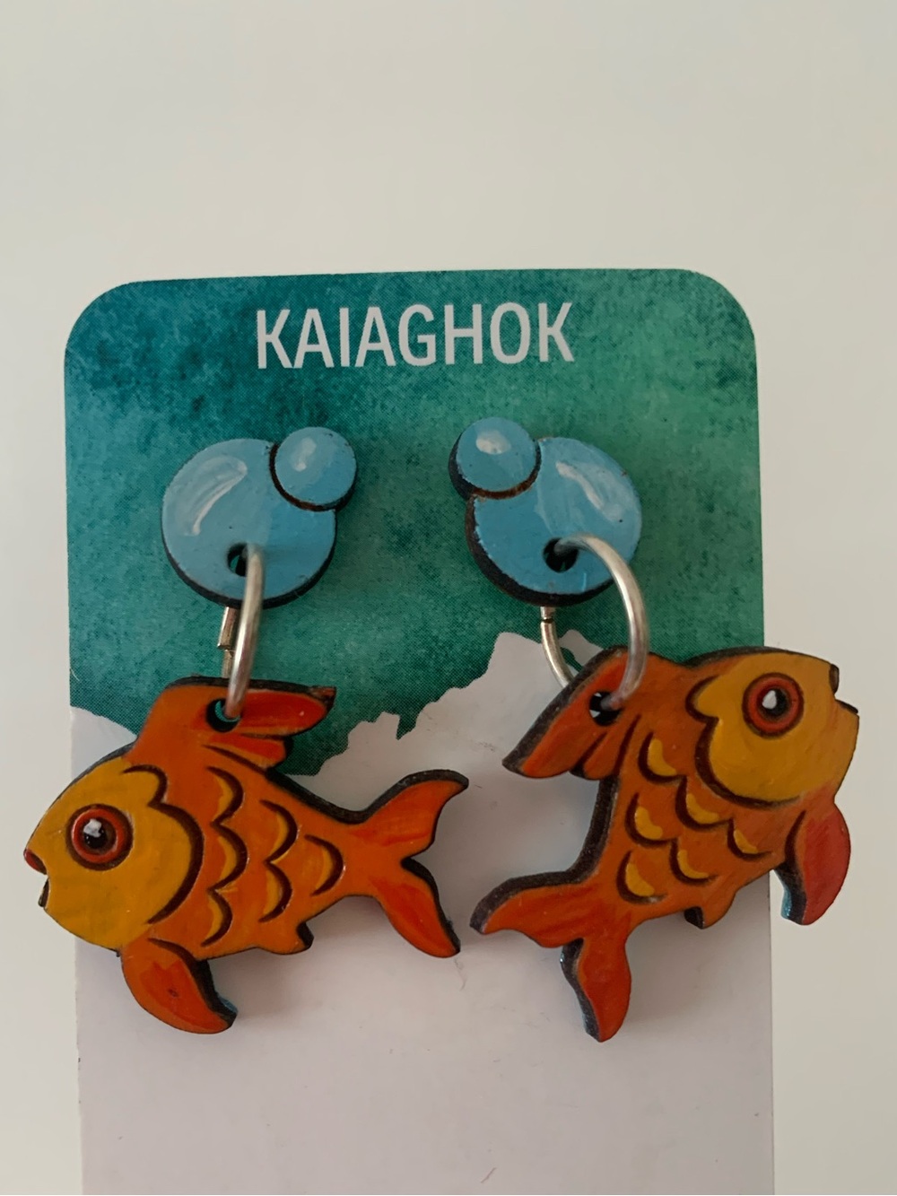 Kaiaghok Orange Fish Dangle Earrings — Playful Handpainted Design